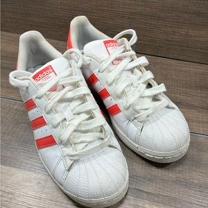 adidas Kids White Sneakers with Red Three-Stripes